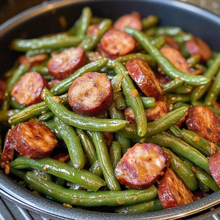 Air Fryer Green Beans and Smoked Sausage