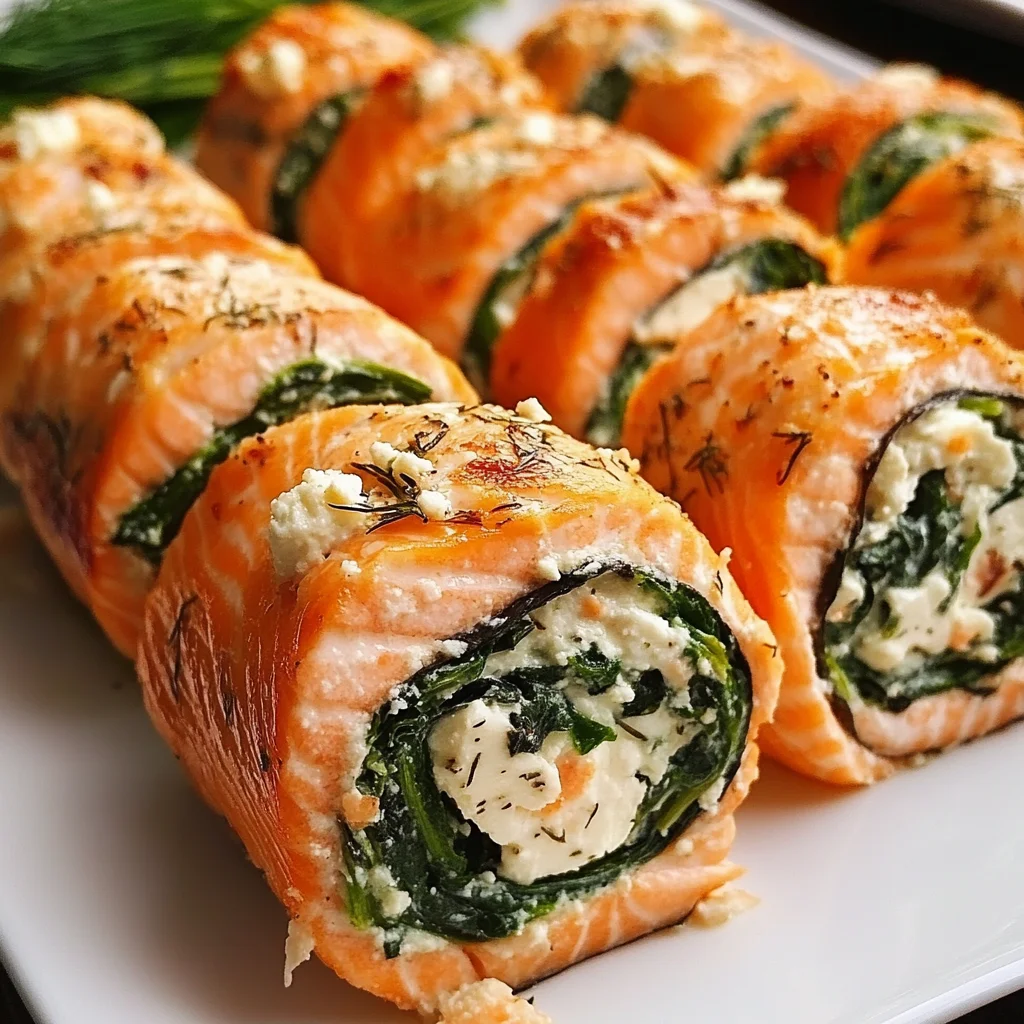 Spinach & Feta Stuffed Salmon Pinwheels