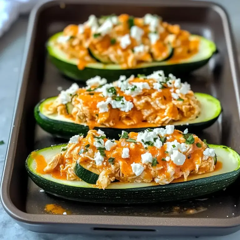 High Protein Buffalo Chicken Stuffed Zucchini Boats