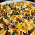 Garlic Butter Beef & Cheesy Bowtie Pasta