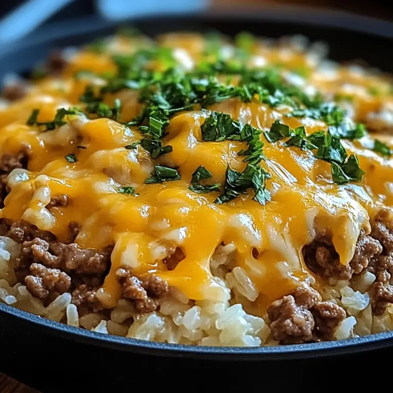 Garlic Butter Beef and Rice Skillet with Cheddar Parmesan Sauce