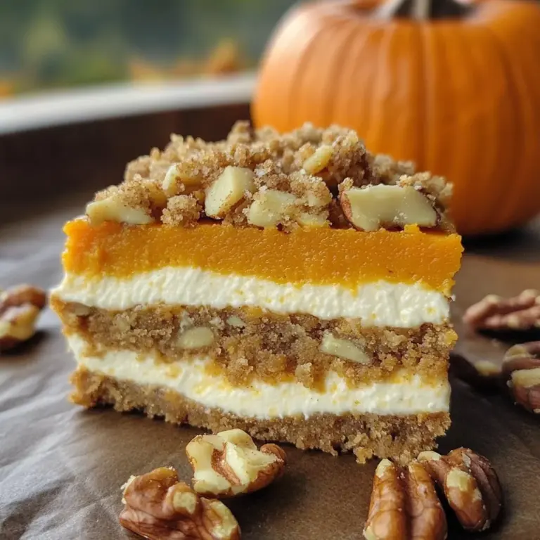 Pumpkin Cheesecake Bars with Walnut Crust and Streusel Topping